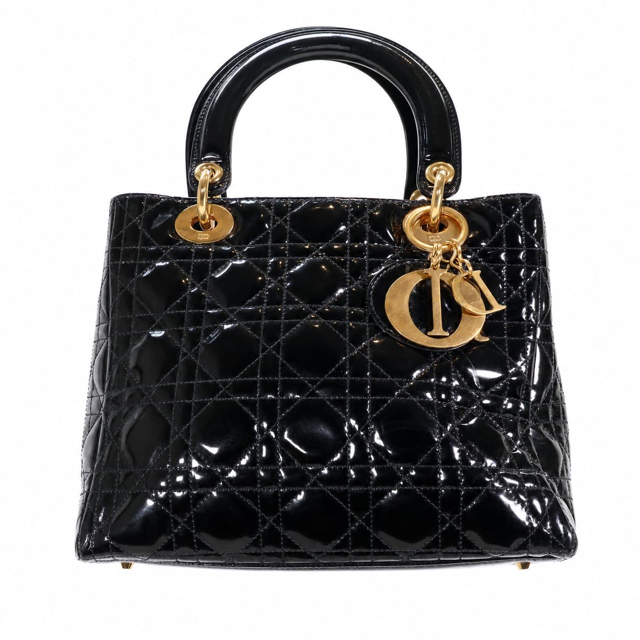 Christian Dior Lady Dior Large Black Patent Leather Cannage Handbag Purse Bag handbags auction on bidia.ai
