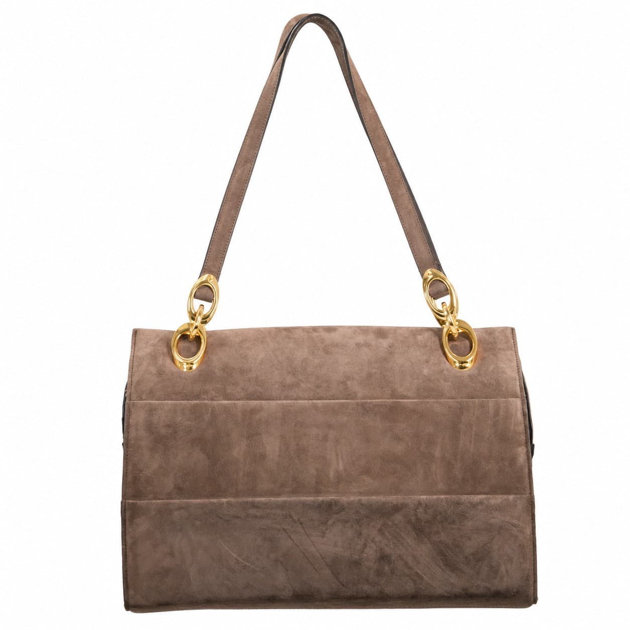 Salvatore Ferragamo Suede Shoulder Bag Handbag Purse Brown Gold Hardware handbags auction on bidia.ai