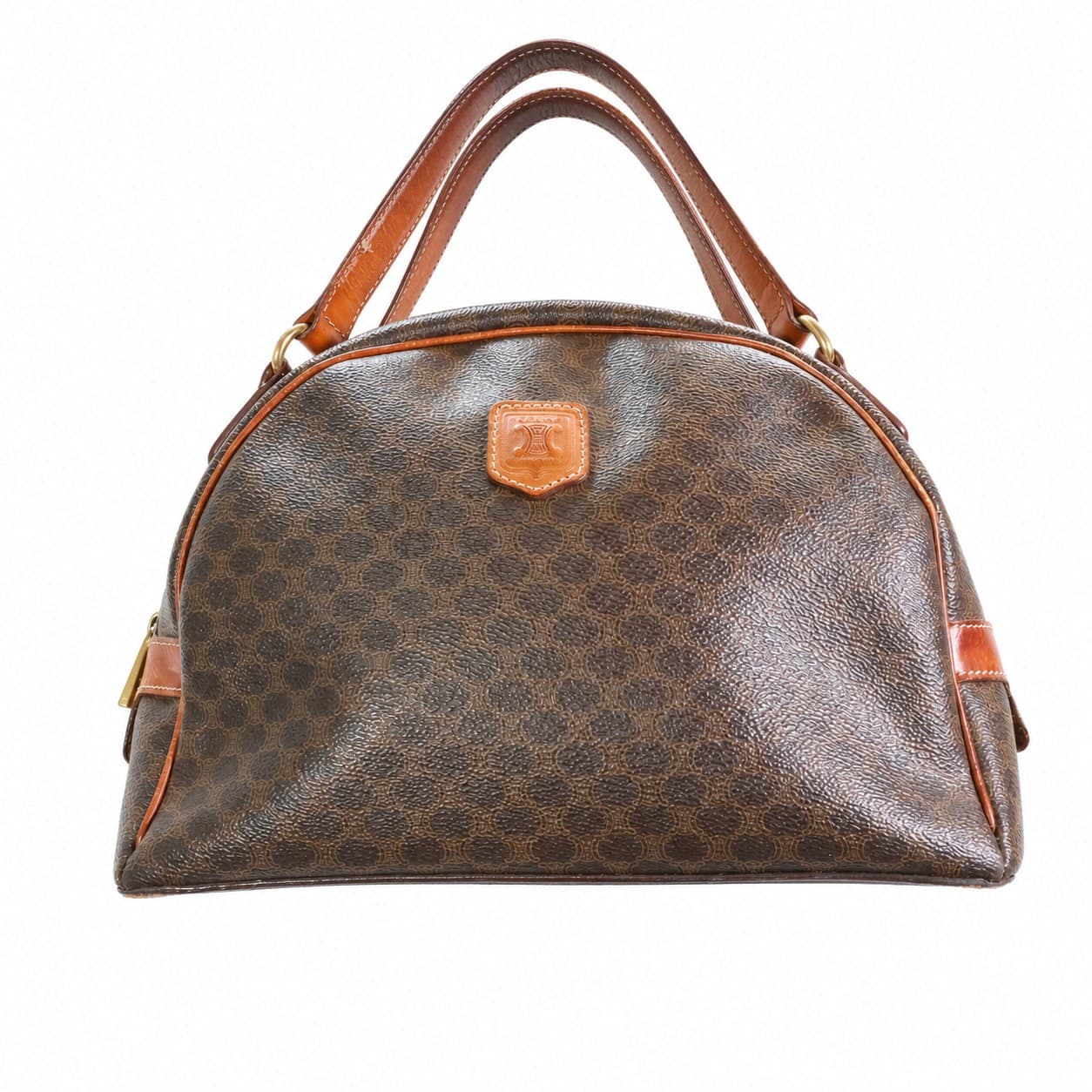 Céline Macadam Monogram Canvas Brown Leather Boston Bag Handbag Purse Top Handle handbags auction on bidia.ai