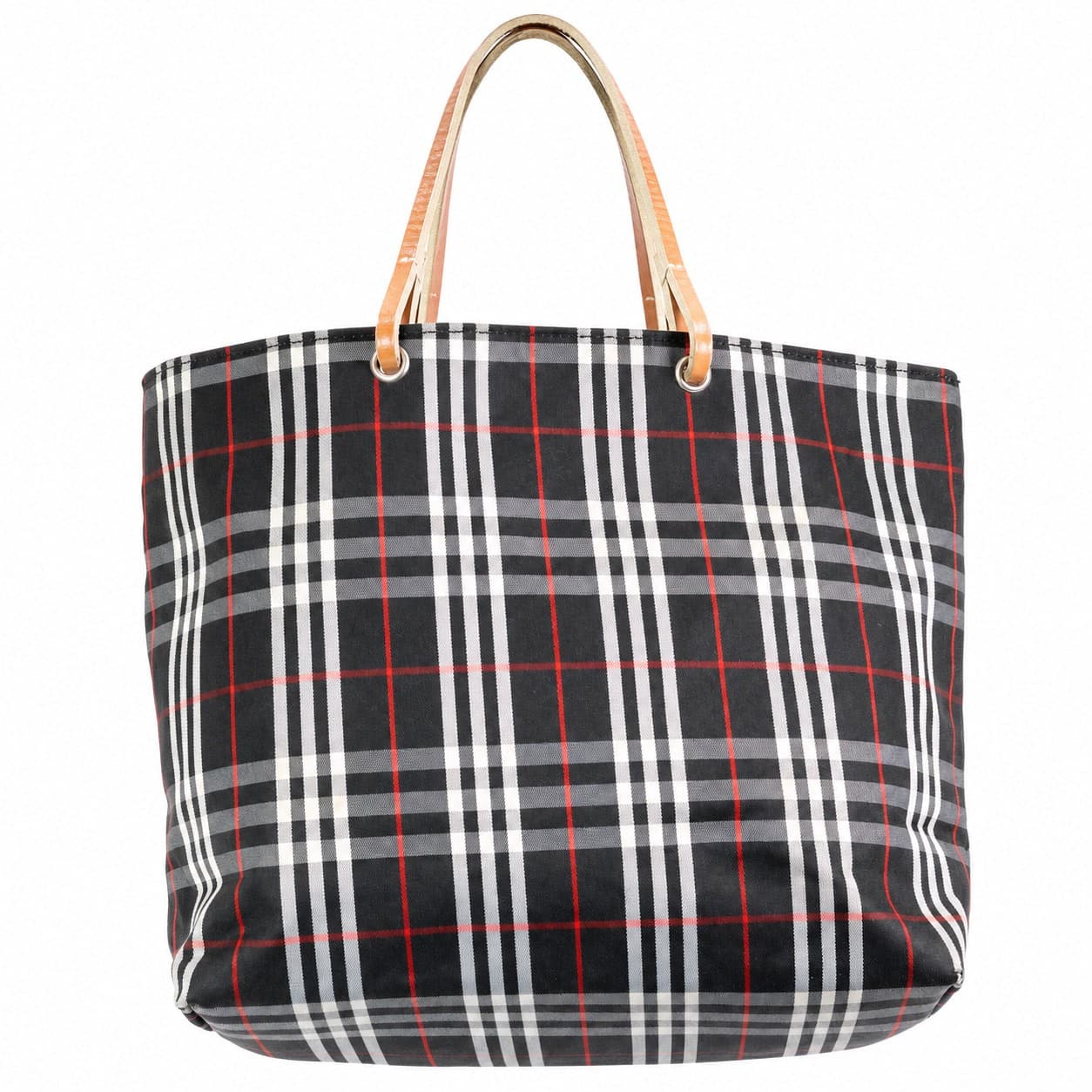 Burberry Check Coated Canvas Nylon Tote Bag Handbag Purse Charcoal Black handbags auction on bidia.ai