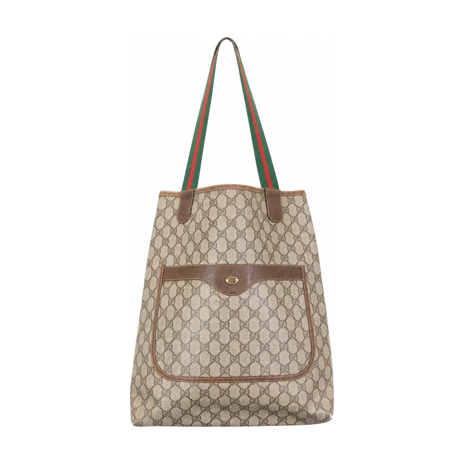 Gucci GG Supreme Canvas Tote Bag Handbag Purse Web Stripe Shoulder Straps Brown handbags auction on bidia.ai