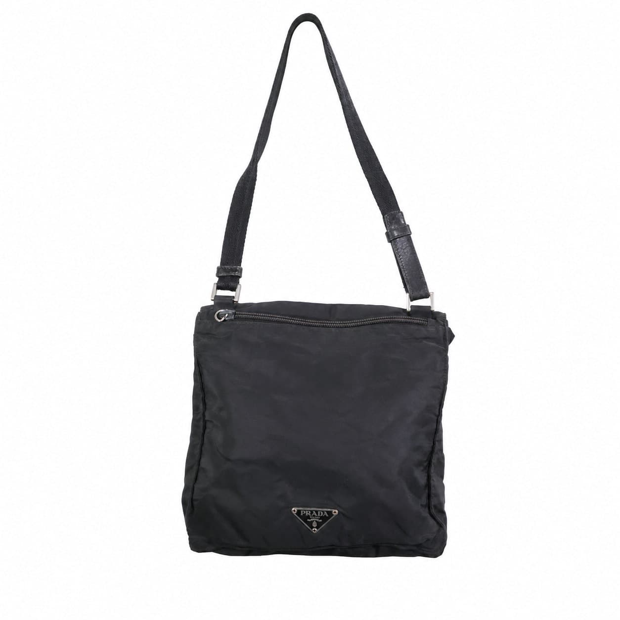 Prada Black Nylon Tessuto Crossbody Messenger Bag Handbag Purse Silver Hardware handbags auction on bidia.ai