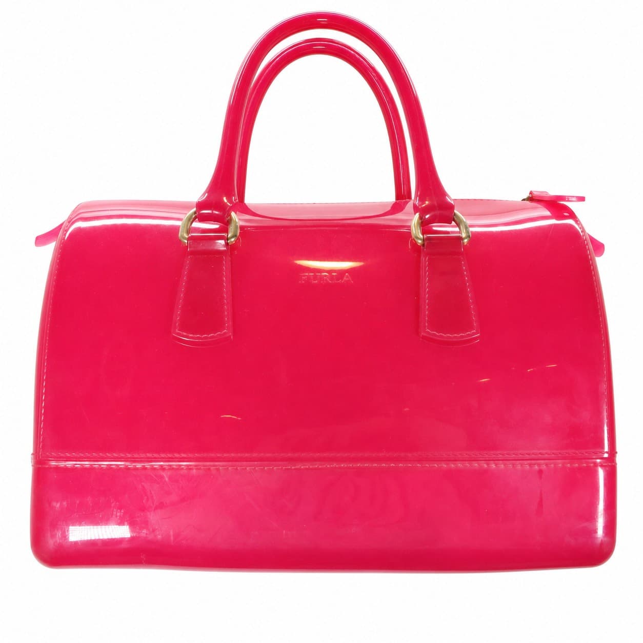 Furla Candy Patent Leather Satchel Handbag Purse Bag Pink Top Handle handbags auction on bidia.ai