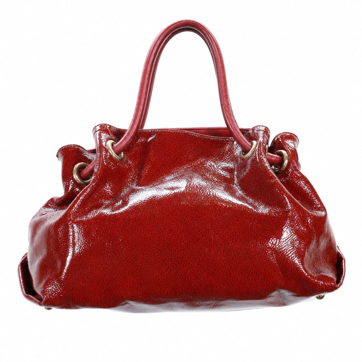 Furla Patent Leather Drawstring Handbag Purse Bag Satchel Shoulder Bag Red handbags auction on bidia.ai