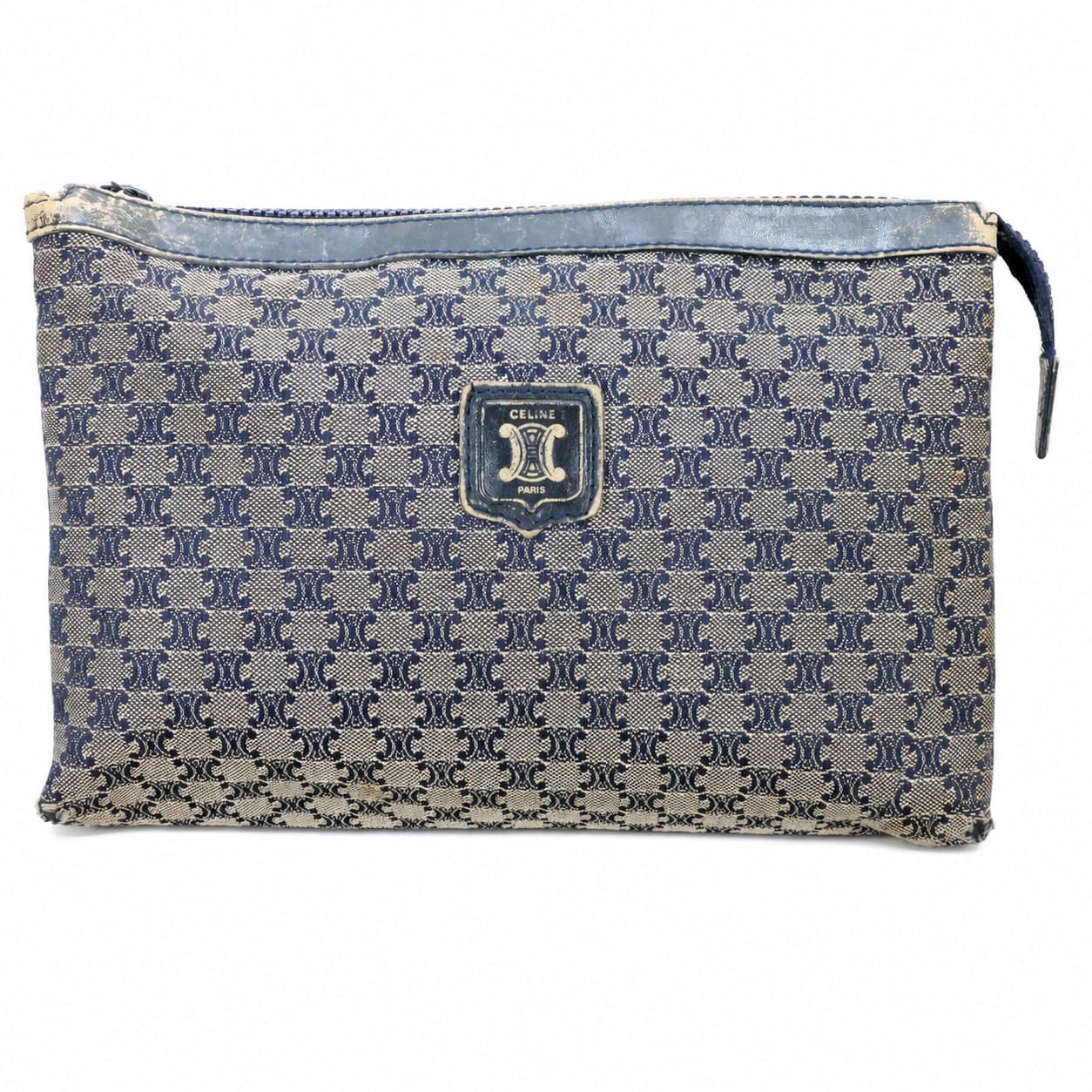 Celine Macadam Triomphe Canvas Leather Clutch Pouch Bag Navy Blue handbags auction on bidia.ai