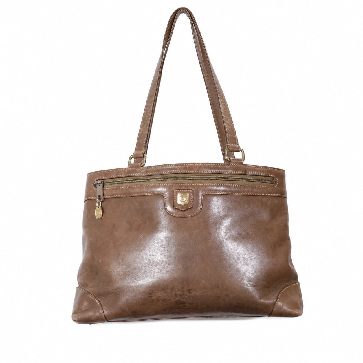 Céline Brown Leather Shoulder Bag Handbag Purse With Carriage Logo Hardware handbags auction on bidia.ai