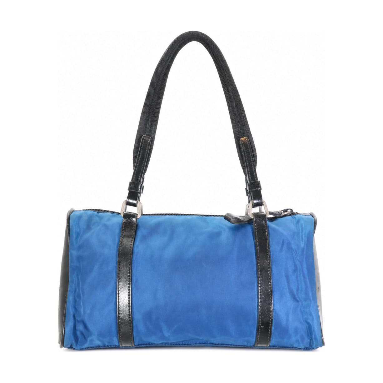 Prada Blue Nylon Barrel Duffle Bag Handbag Shoulder Bag Black Leather handbags auction on bidia.ai