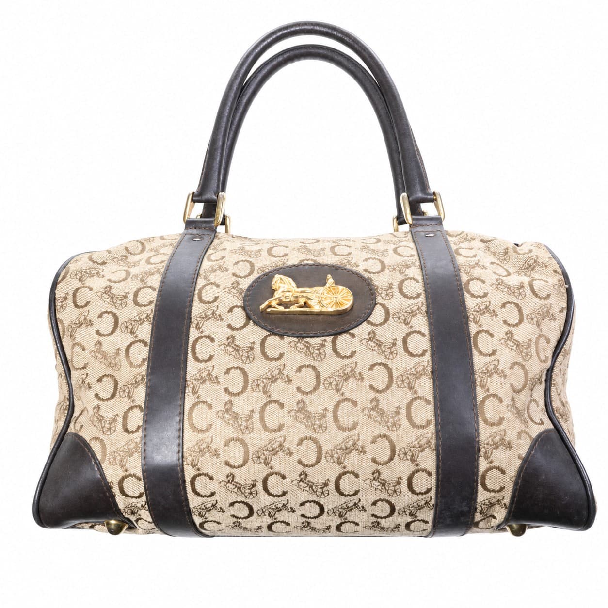 Céline Macadam Canvas Leather Boston Bag Bowling Handbag Purse Horse Carriage handbags auction on bidia.ai