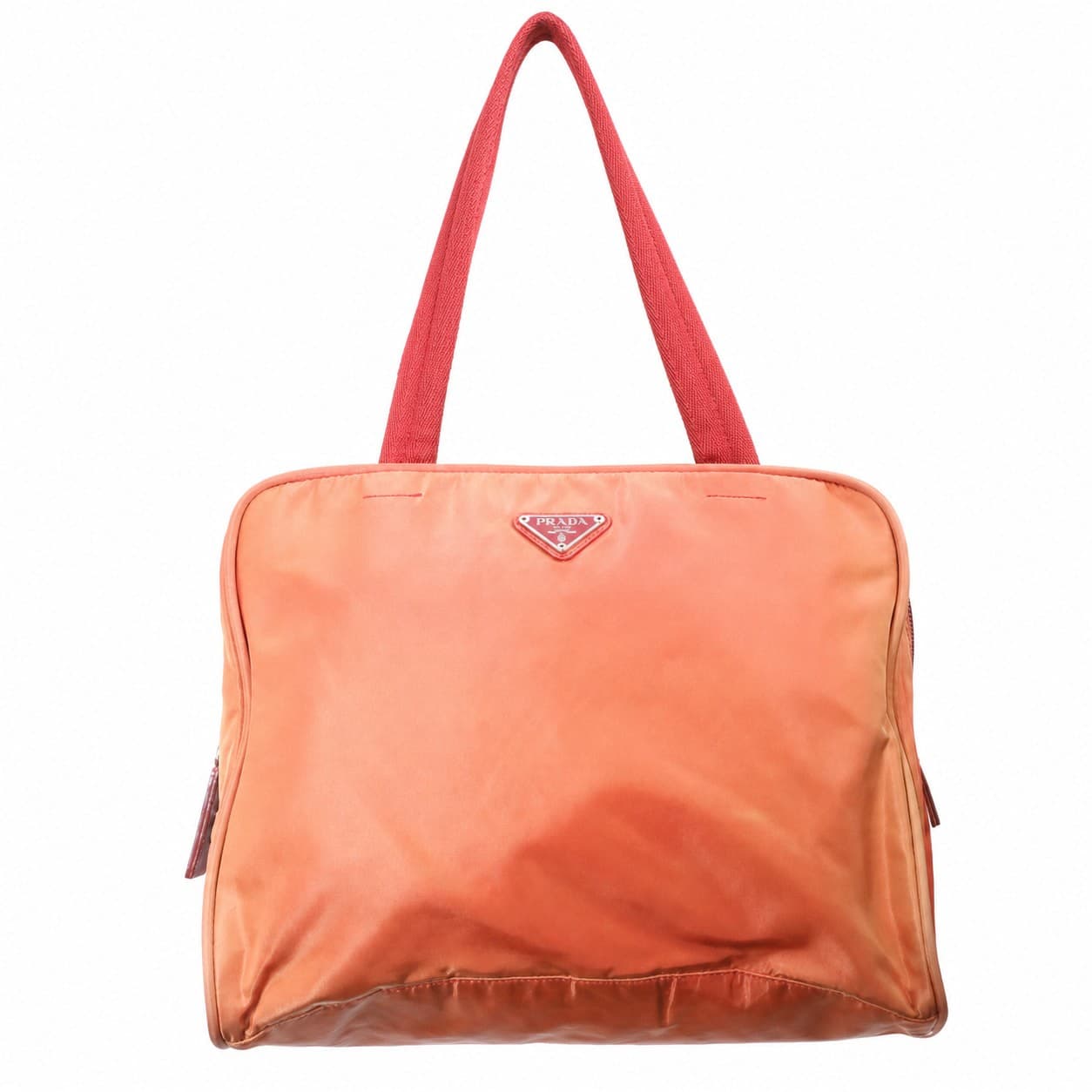 Prada Tessuto Nylon Shoulder Bag Handbag Purse Orange Silver Hardware handbags auction on bidia.ai
