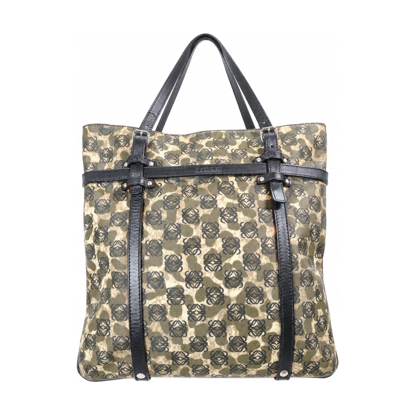 Loewe Anagram Canvas Leather Tote Bag Handbag Shoulder Bag Camouflage handbags auction on bidia.ai