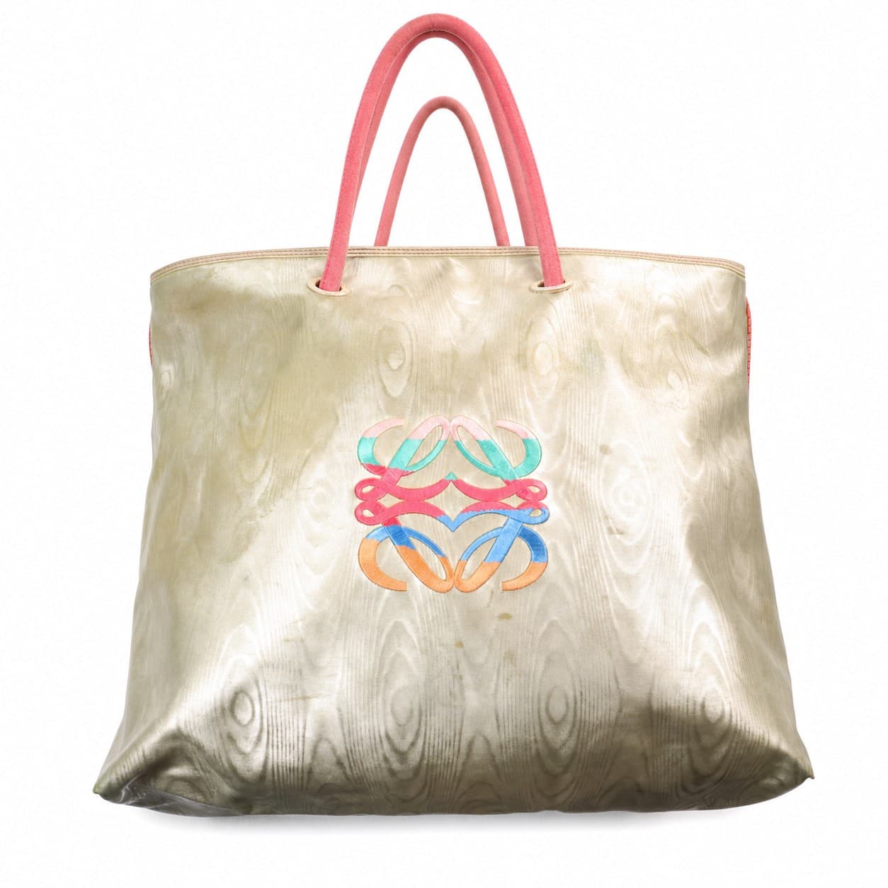 Loewe Anagram Multicolor Logo Green Wood Grain Tote Bag Handbag Purse handbags auction on bidia.ai