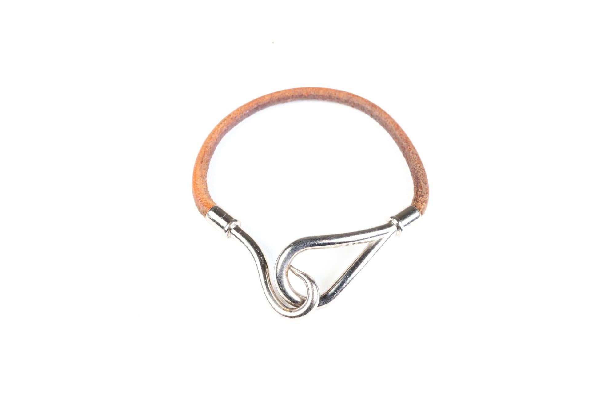 HERMES Jumbo Hook Bracelet Palladium Hardware & Brown Leather Authentic Jewelry & Watches auction on bidia.ai