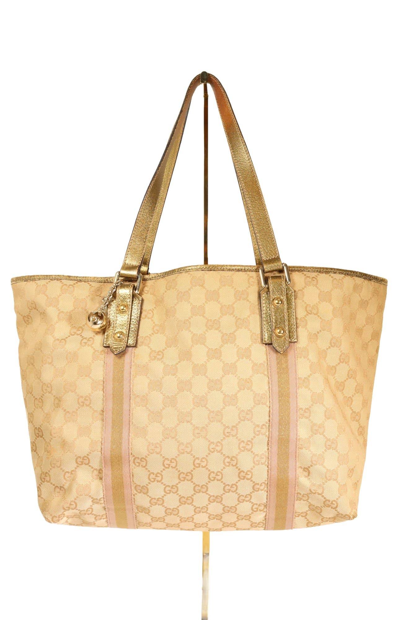 Gucci GG Canvas Sherry Line Tote Bag Beige Gold Pink Leather Monogram Purse Clothing & Fashion Accessories auction on bidia.ai