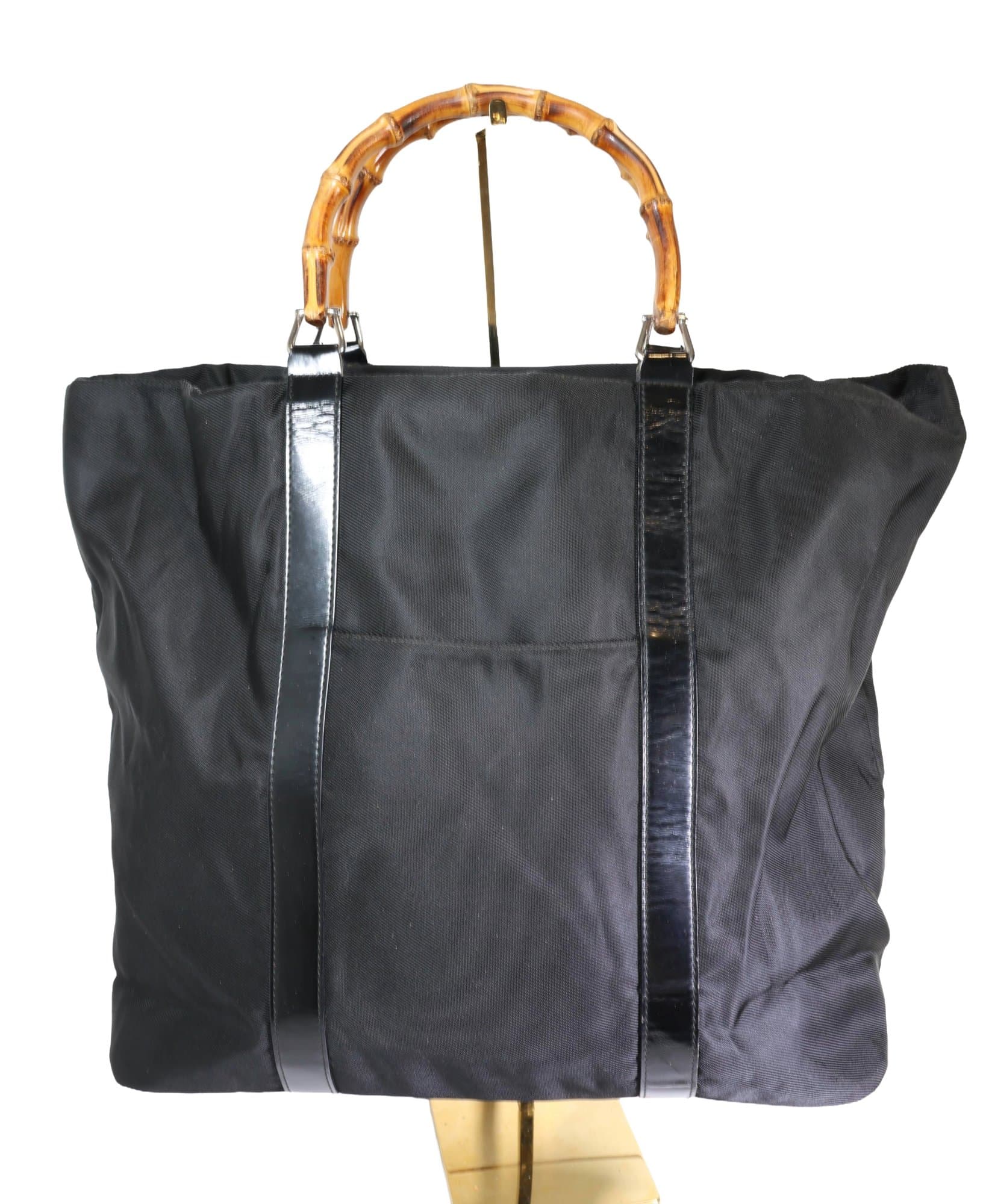 Gucci Large Black Nylon Bamboo Zip Tote Bag With Patent Leather Trim Purse Clothing & Fashion Accessories auction on bidia.ai